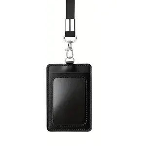 PU Leather ID Card Holder, Work Badge Access Control Card Case, Employee Name Tag Lunch Card Pull Tab Extender Lanyard Wholesale