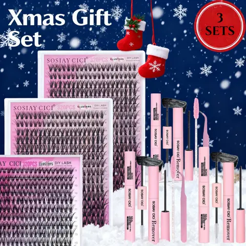SOSIAY CICI 40D PBT Fiber Lash Cluster Kit, 320 Clusters D Curl 9-16mm Individual Lash Extensions with Applicator, Bond & Seal, Tweezers, Glue Remover for At-Home Cosmetic Makeup Glam (Fuller Look)