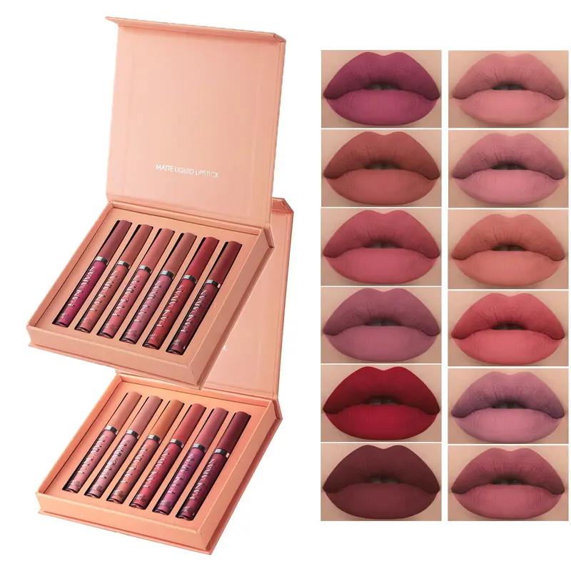 Women's 6pcs Alcohol-Free Matte Liquid Lipstick Set - Assorted Lipstick Shades, High Pigment, Moisture-Boosting, Hydrating, Long-Lasting, Waterproof, Transfer-Proof Nude Lip Stain, Silky Non-Stick Lip Care Makeup Products (Set A)