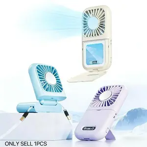 Portable Folding Fan with Makeup Mirror, 5 Speed Settings, 2000mah, Handheld Fan, Travel, Outdoor Cooling Fan, Workout, Work, Life, Birthday Gift, Valentine's Day Gift, Foldable Handheld Fan, Rechargeable Hand Fan, Multifunction Fan