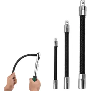 Flexible Socket Extension Set – 1/4", 3/8", 1/2" Shaft Drive 10" 8" 6", 45 °   Bend – Flexible Drill Extension for Tight Spaces (Black, 1/2" 1/4" 3/8")
