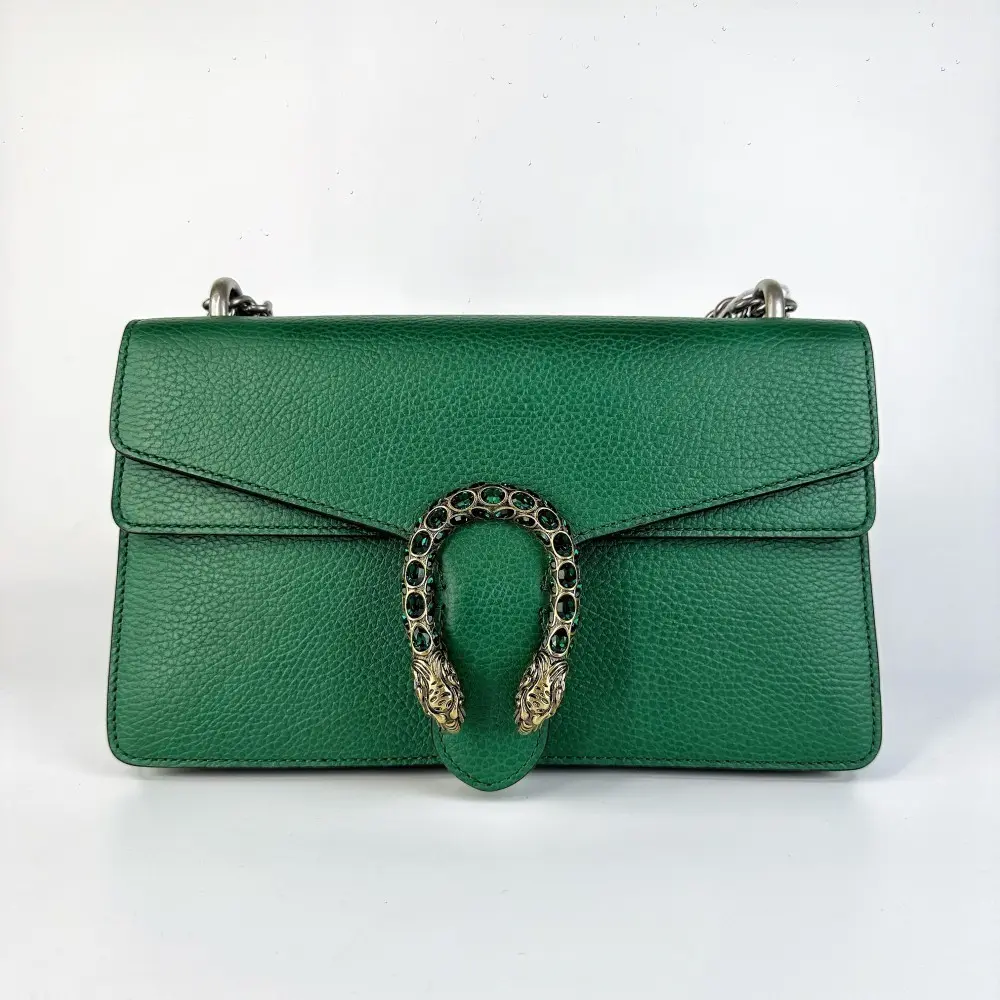 Pre-owned GUCCI Dionysus Shoulder Bag Emerald Green Grainy Leather【1062】