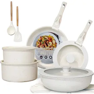 MDHAND 17Pcs Nonstick Cookware Set With Detachable Handles, Stackable Pots And Pans Set For RV Kitchen And Home, Induction Ready, Oven & Dishwasher Safe, Effortlessly Allows Frying, Stir-Frying, Stewing & Boiling Maifan Stone Non-Stick Kitchen Cooking Set