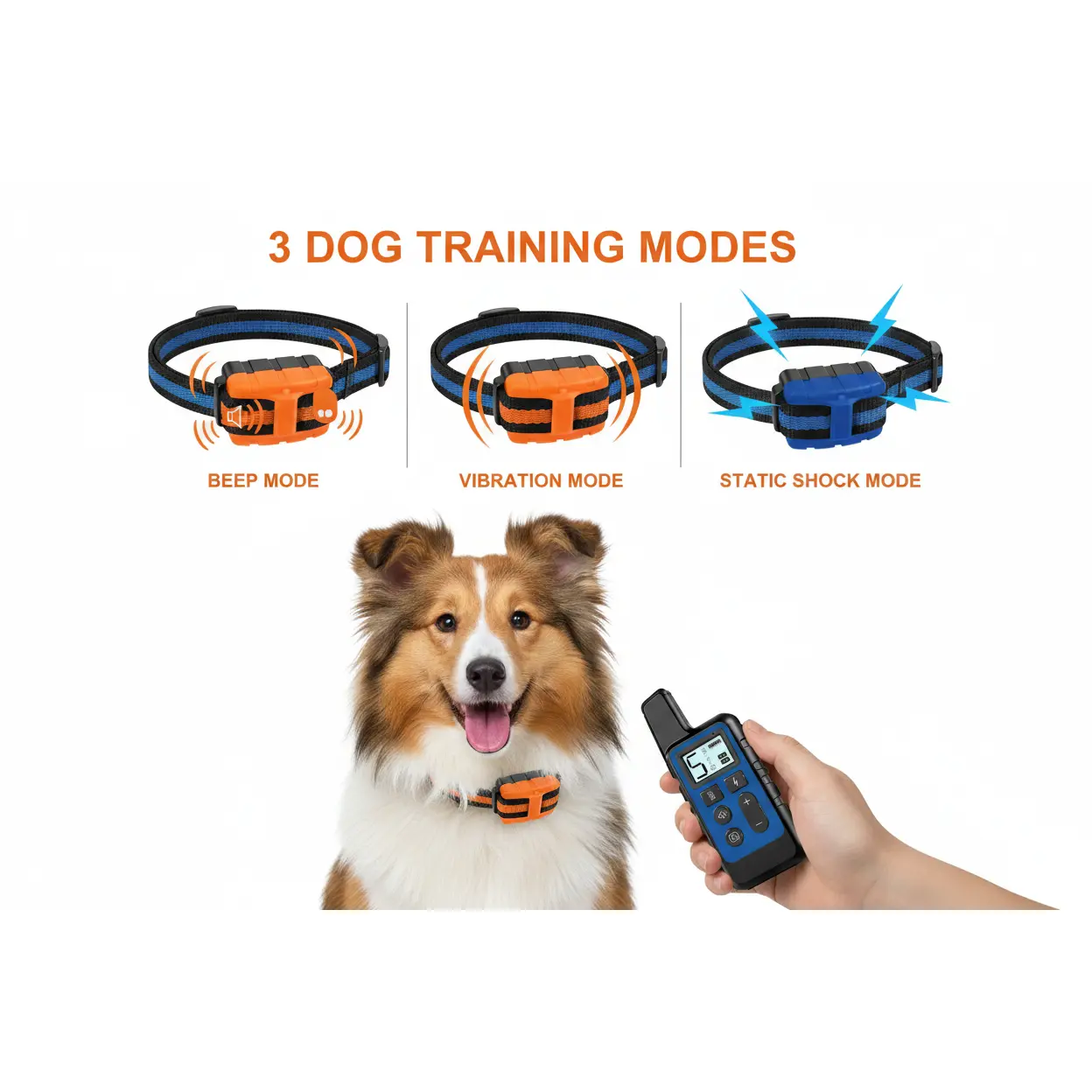 Anti-Bark Dog Collar – 3-Mode Sound, Vibration & Static Training Collar with LED | Small & Large Dogs