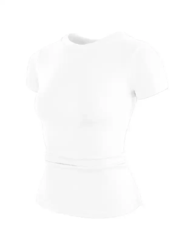 Women's Color Round Neck Sports Tee, High Stretch Sporty Breathable Crew Neck Short Sleeve T-shirt for Gym Workout, Ladies Sportswear for Summer