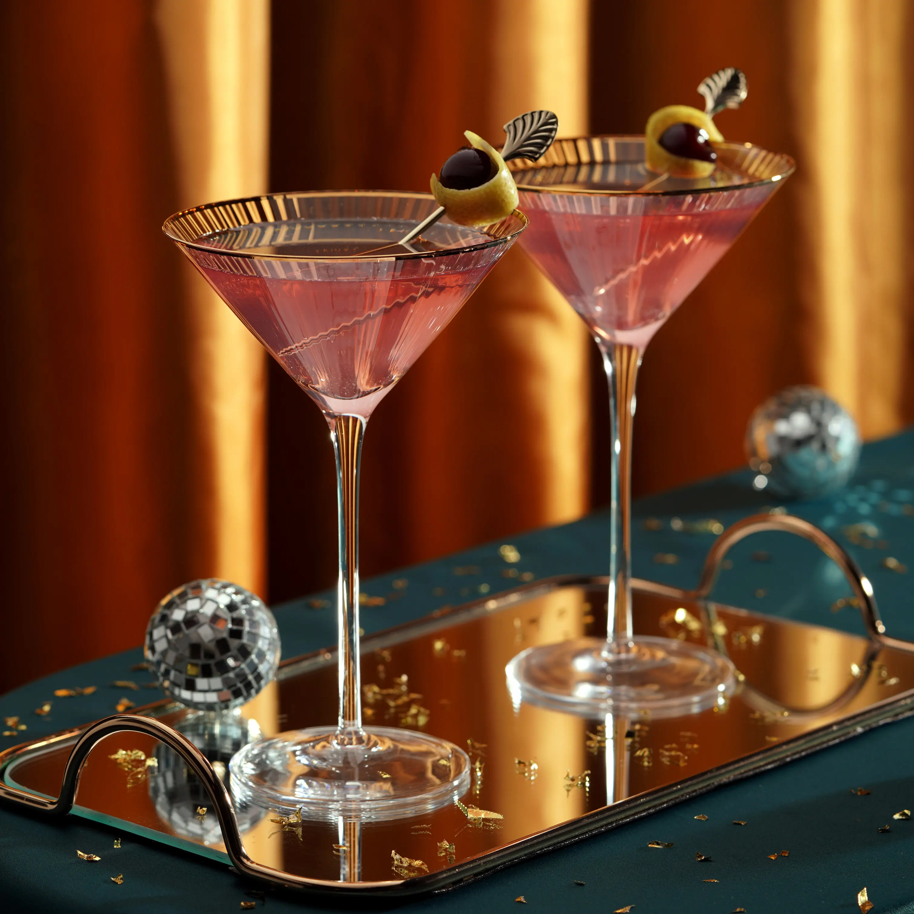 Meridian Crystal Martini Glasses for Espresso & Dirty Martinis Set of 2 - 7.8 oz Gold Rim Glassware for Wedding, Bachelorette & Bridal Shower Gifts, Perfect for Girls Night