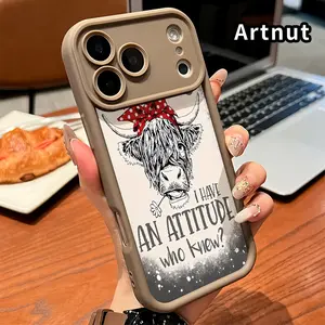 Phone Case for iPhone 17 Pro Max 16 Plus 15 14 13 12 11 Air E Sassy Highland Cow Anti-Scratch Shockproof Soft Silicone Protective Cover