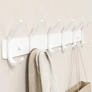 Coat Rack Wall Mount Hooks - 15 Inch Matte White Metal 6-Hook Organizer Wall Mounted, Modern Kids Room, Entryway & Bathroom Pendant for Beach Towers, Coats, Purses, Bags
