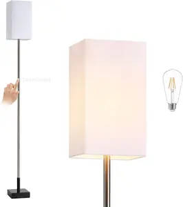 Floor Lamp, 3-Way Touch Control Dimmable Standing Lamp with Sturdy Marble Base, Brushed Nickel Touch Floor Lamp Tall Lamp with Square Linen Shade for Living Room, Bedroom, LED Bulb Included