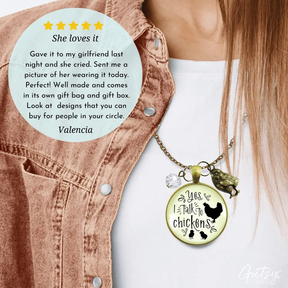 Chicken Mom Necklace Yes I Talk To Chickens Novelty Gift Farm Life