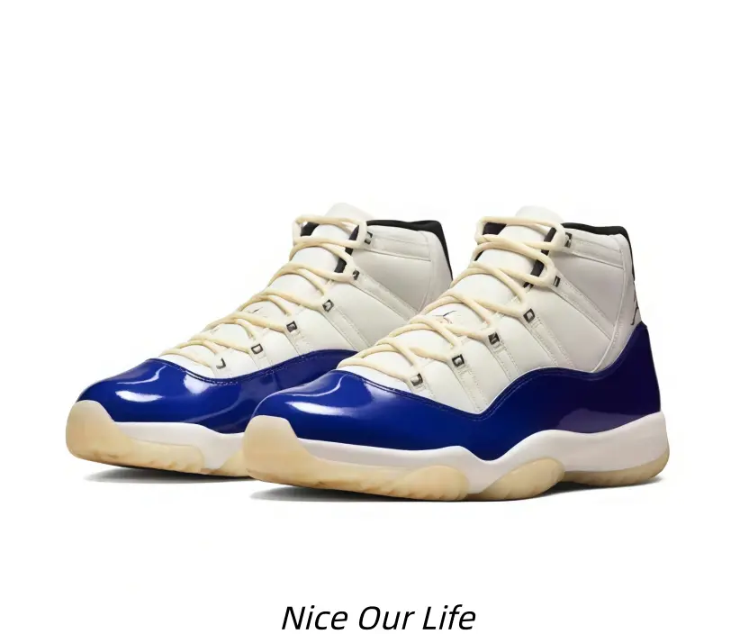 Off White Patent Royal Blue High Top Retro Basketball Sneakers Unisex Street Skate Casual Shoes