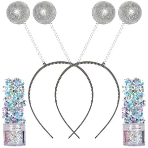 Silver Alien Headband with Chunky Glitter - Alien Costume Accessories for Women (2pcs) - FUNCREDIBLE