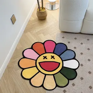 Cartoon Sunflower Design Carpet for Living Room & Bedroom, Modern Creative Print Rug, Non-Slip Soft Washable Mat for Home Office Use, Cartoon Pattern Rug