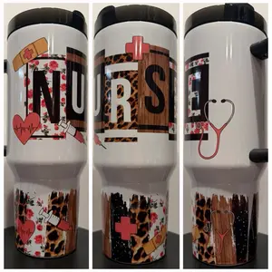 40oz Nurse Tumbler with Leopard Print and Heart Design for Healthcare Professionals