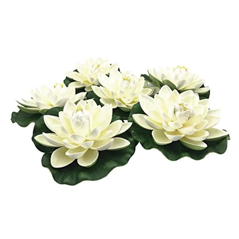 6-Pack Artificial Floating Foam Lotus Flowers with Lily Pads, Decorative Water Ornaments for Koi Ponds, Pools and Aquarium Displays, Floral Accents for Garden Events, Weddings and Party Arrangements