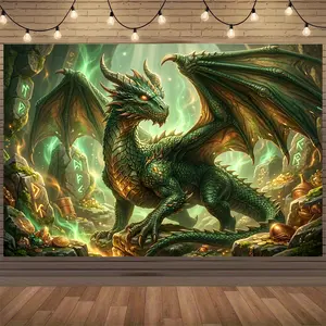 Majestic Dragon Animal Pattern HD Digital Printing Huge Polyester Tapestry Backdrop, Photo Booth Home Wall Indoor Outdoor Festive Party Decoration, Party Banner