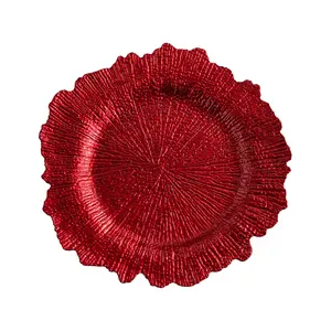 20 pcs Red Reef Charger Plates  Plastic Floral Charger Plates Wedding for Dinner,Wedding,Party,Event,Christmas Decoration 13inch/33cm