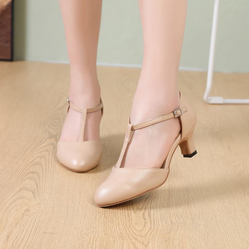 Women's Latin Ballroom Dance Heels |   Lightweight T-Strap Synthetic Faux Leather |   Cushioned Insole & Durable Faux Leather Sole |   All-Season Comfort for Weddings, Parties, Performances