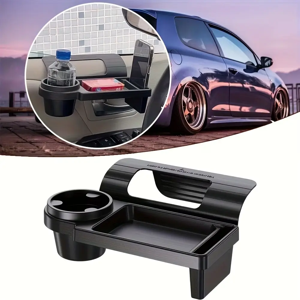 Car Window Multifunctional Storage Tray Organizer - Door Side Hanging Rack with Cup Holder, Phone Storage & Compact Design for Keys, Earphones, Bottles - Lightweight Durable Plastic Fit for Most Vehicles, Car Storage