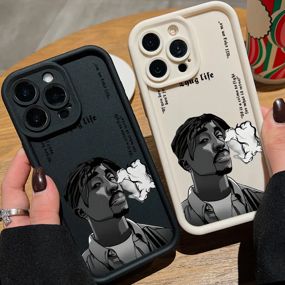2PAC TUPAC Rapper Fashion Cellphone Cover - Plastic+TPU Protective Case, Soft Ladder Lens Guard, Flexible Fit for iPhone 16,16e,15,14 Plus,13,12 Mini,11 Pro Max,X,Xs,XR,8,7,e Mobile Phone Accessory, Iphone 15