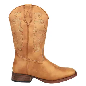 ROPER Womens Classic Embroidered Square Toe Pull On  Casual Boots Mid Calf Low Heel 1-2" - Brown