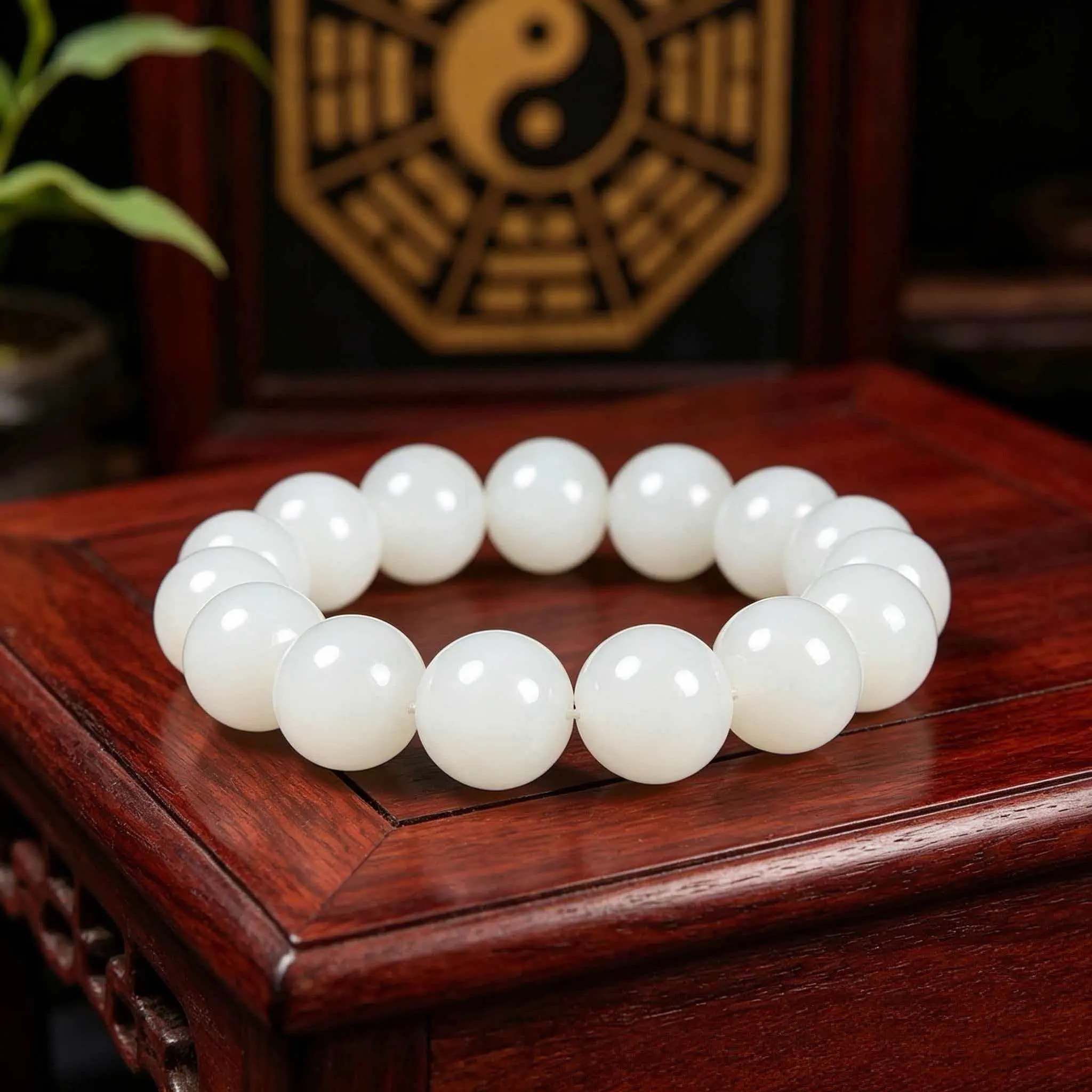 This is a natural white jade round bead bracelet, the jade material structure is delicate, the color is uniform and warm. Exquisite Bracelet Jade Bangle
