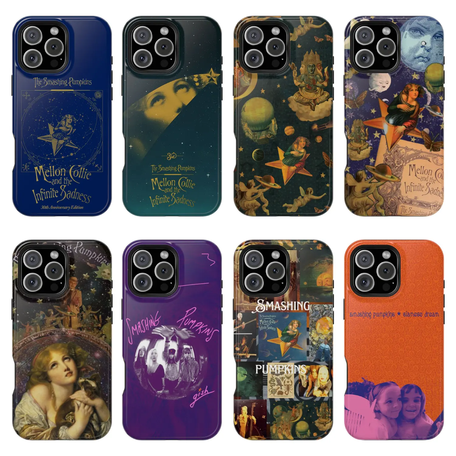 Smashing Pumpkins 30th Anniversary Smartphone Case - Retro 90s Rock Album Art Cover (Mellon Collie, Siamese Dream, Adore), Handheld Casing Protection, Fan Gift for iPhone 17 Pro Max to SE, Samsung Galaxy Mobile Accessories, Shockproof