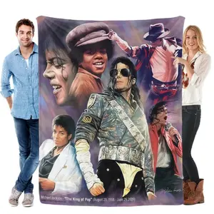 1pcs Soft Personalised Michael Merch Jackson Flannel Thick Blanket, Suitable For Sofa, Bed, Living Room, Travel, Office, Shawl, Nap Blanket, Air Conditioning Blanket, Bed Sheet, Camping, Ideal Gift, Daily Gift