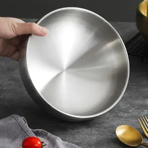 1pc Stainless steel rice bowl, household double-layer children's soup bowl, Korean cuisine kimchi bowl, golden cold noodle bowl, Salad serving bowls