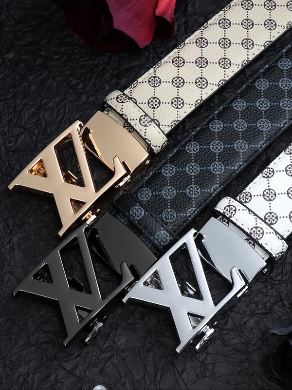 Men's Alloy Automatic Buckle Belt, Casual Fashion Print Waistband, High-End Lightweight Design, Versatile Pants Strap, All Seasons, Stylish Belts