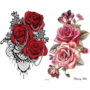 2-Piece Sexy Rose Temporary Tattoo Stickers, Long-Lasting 2-5 Days Waterproof Realistic Design Easy Clean Suitable for Men & Women Use, Waterproof Realistic Tattoos
