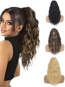 16 Inch Short Wavy Ponytail Extension, Natural Fluffy Synthetic Ponytail Extension, Synthetic Hairpiece for Women & Girls, Synthetic Hair Wigs, Wavy Curly Ponytails