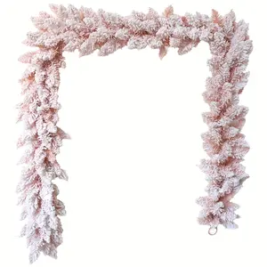 1 Pc Pink edelweiss Christmas wreath, Christmas party decorations, artificial cedar branch wreath, suitable for Christmas tree, staircase fireplace decoration, home decoration, Christmas gifts, Decorative flower wreath