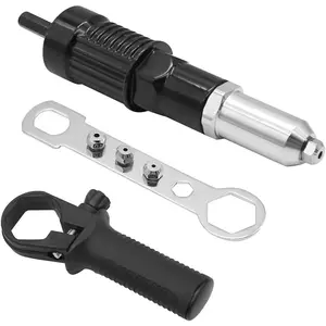Pop Rivet Gun Adapter Kit, Rivet Drill Attachment with 4 Rivets Heads 2.4mm/3.2mm/4.0mm/4.8mm, Cordless Electric Drill Riveter Insert Nut Tool, Cordless Rivet Gun Power Drill Adaptor Kit