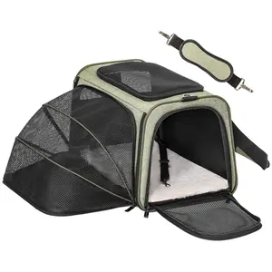 [5-year warranty] Petsfit Expandable Cat Carrier Dog Carrier,Airline Approved Soft-Sided Portable Pet Travel Washable Carrier for Kittens,Puppies,Removable Soft Plush mat and Pockets,Locking Safety Zippers