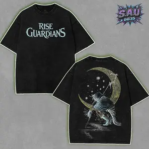 Rise of the Guardians Jack Frost Comic Graphic Tee Dreamworks Animation Fan Merch Vintage Washed Black Heavyweight Boxy Fit Streetwear T-shirt
