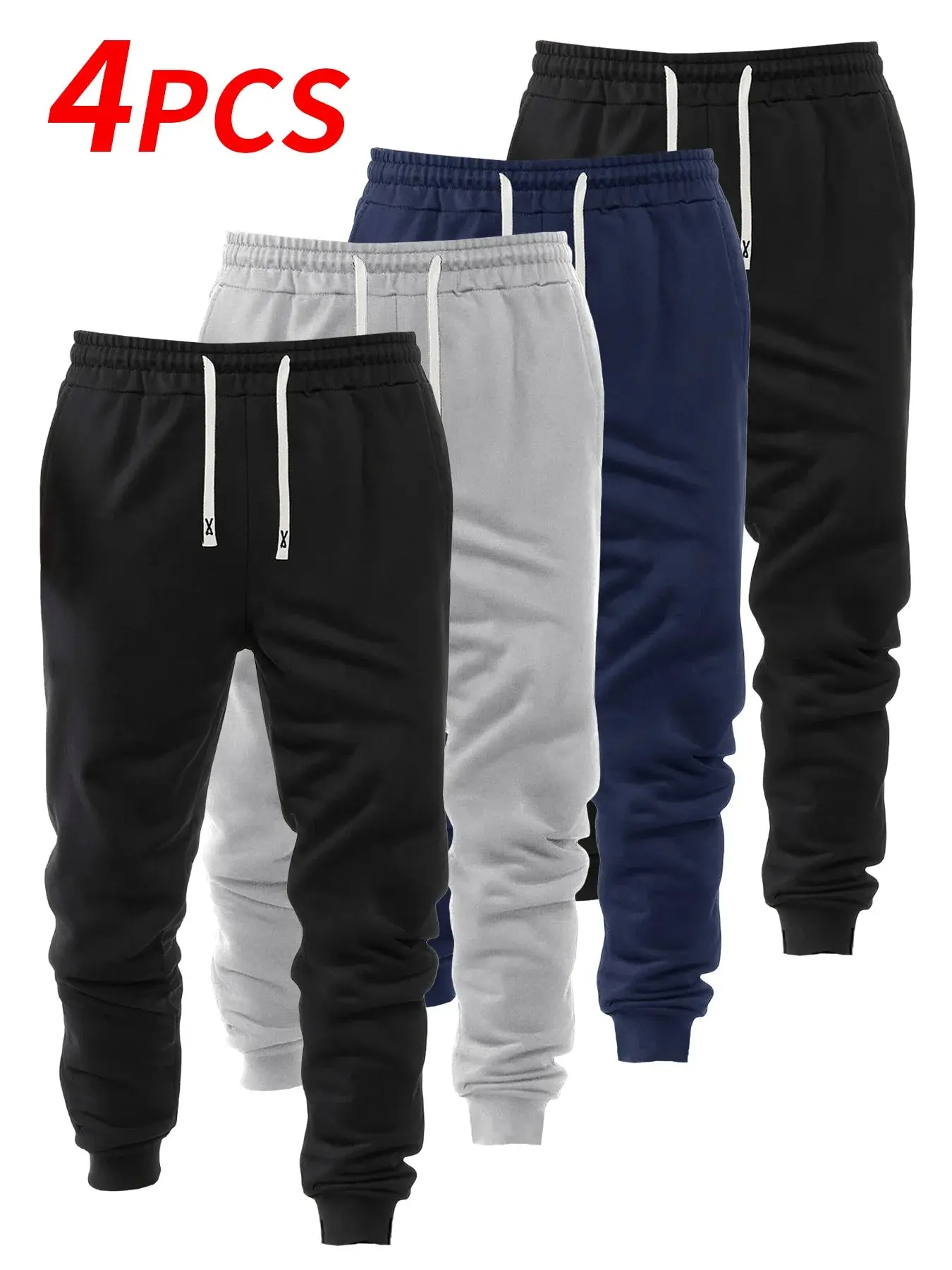 Men's 4-Piece Cuffed Gentle Stretchy Sporty Fit Sweatpants - Comfortable Fabric, Suitable for Outdoor Activities, Shopping, Male s-Fit Wear