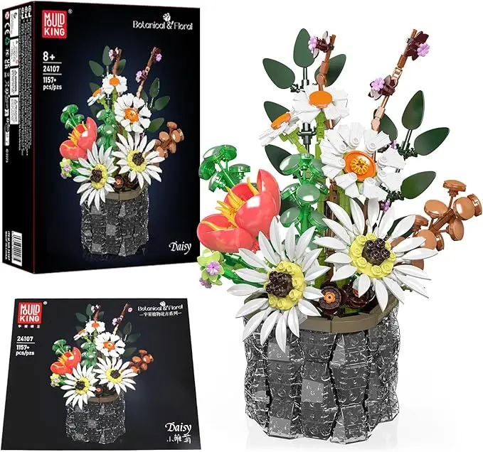 Mould King 24107 Technik Flower Building Blocks Bouquet Model 1157 Pieces Realistic Daisy Flowers & Leaves Building Kit for Kids & Collectors