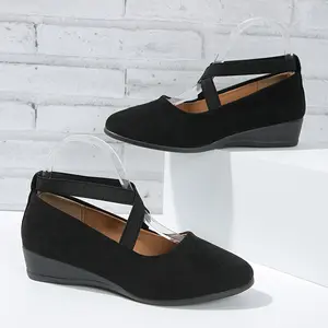 Women's Comfy Dance Wedge Shoes, Comfortable Elastic Crisscross Strap Slip On Shoes, Casual Soft Sole Shoes