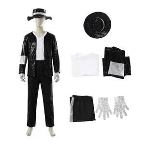 Classic Shiny Black Sequin Set Halloween cosplay Party costume Dress-up Stage Performance cosplay imitation tap dance performance costume, school performance outfit Party Hats, Masks Props Party Costumes