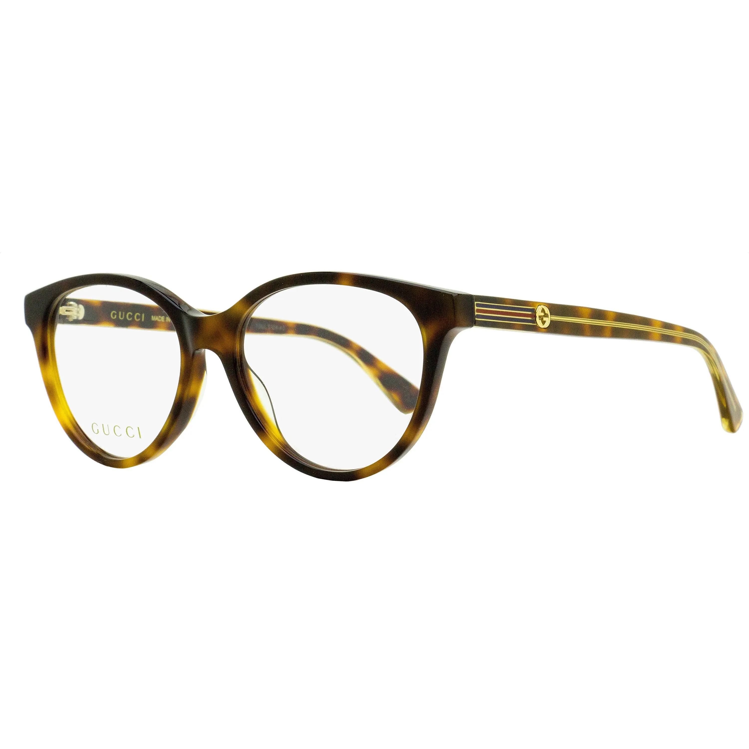 GUCCI Women's Oval Eyeglasses, Luxury Fashion Eyewear in Havana with Sylvie Web Temples - GG0379O 003 52mm, Eyewear Fashion, Female