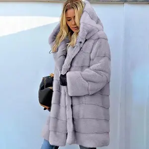 Women's Long-Length Loose Padded Coat with Mink-Like Faux Fur - Warm Autumn & Winter Outerwear