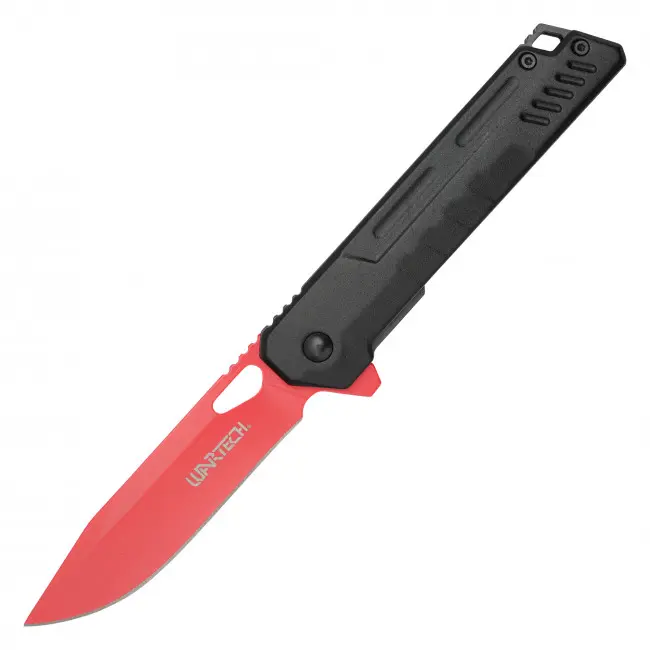 7.75" Folding Knife, 3.25" Red 3Cr13 Steel Drop Point Blade, Teal Aluminum Handle, Hiking, Camping