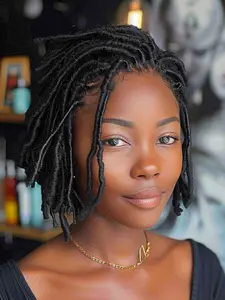 Women's Locs Braided Wigs with Baby Hair, Full Lace Breathable Short Knotless Braided Wigs, Synthetic Braided Full Lace Wig