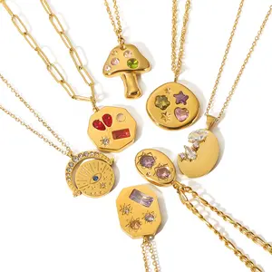 Color Geometric Zircon Pendant Stainless Steel Plated 18k Gold Necklace Non-Fading Jewelry Valentine's Day Gift