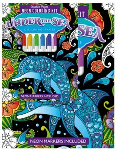 Creative Pages Under The Sea Coloring Book with Neon Markers Hard Cover Ocean-Themed Illustrations for Artistic Expression