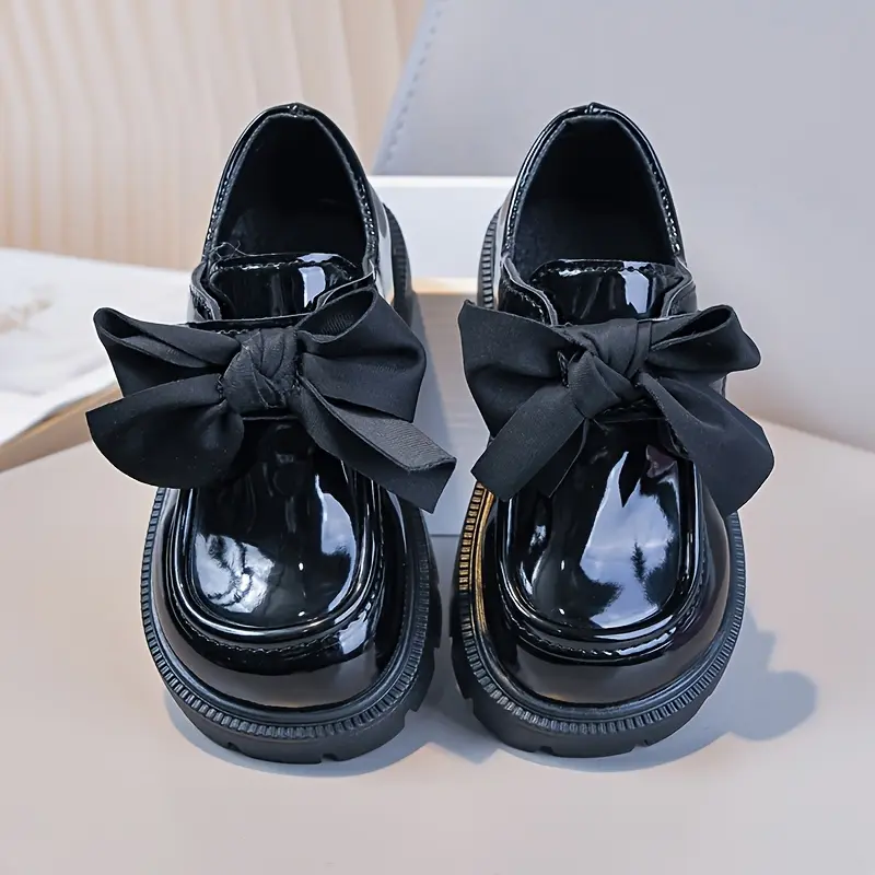 Children's Black Mary Jane Flat Shoes - Girls' College Style, Bow  Decoration, Soft Sole Shoes, New Princess
