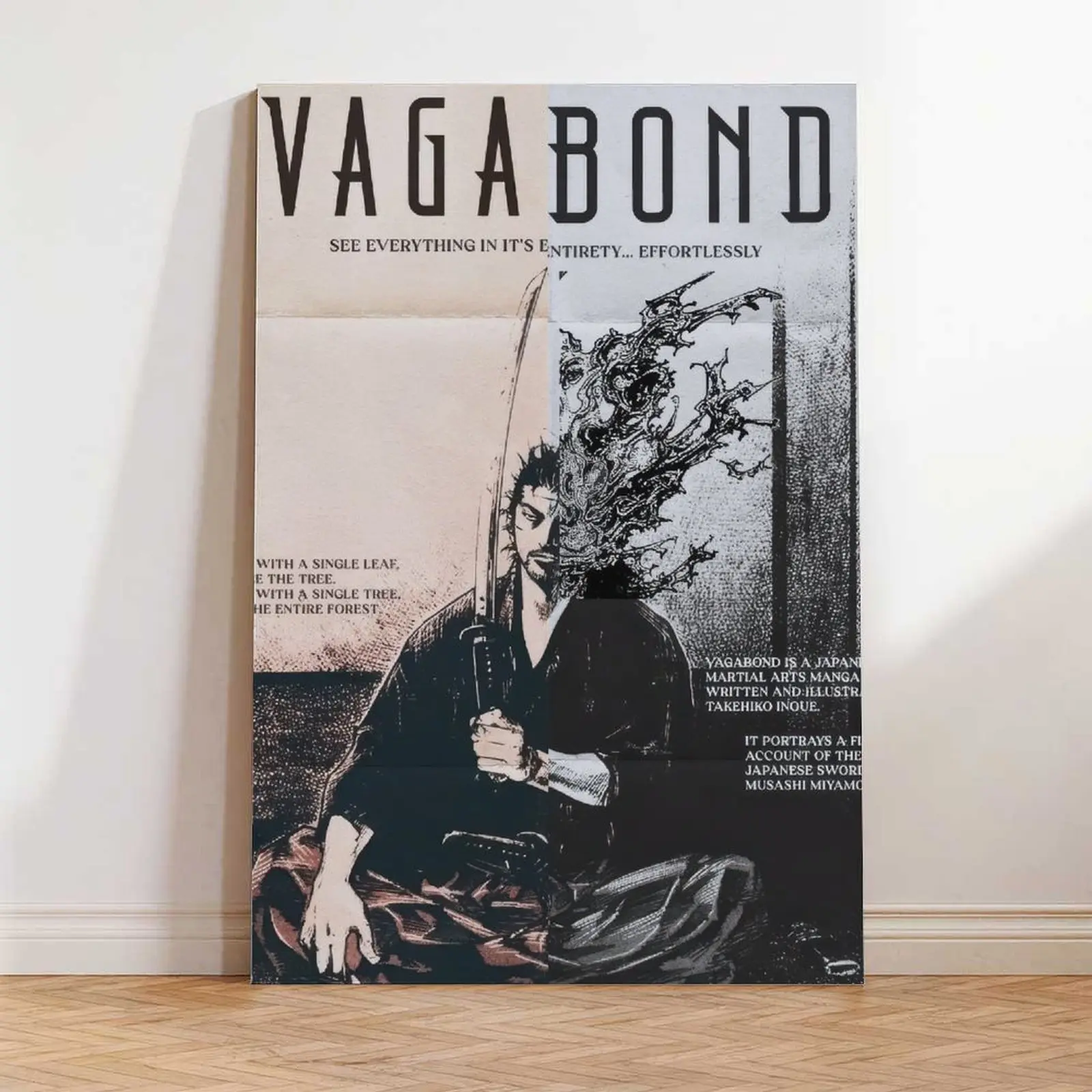 Seinen Manga Art Poster, Vagabond Musashi Miyamoto Wall Art for Dorm, Game Room and Otaku Decor