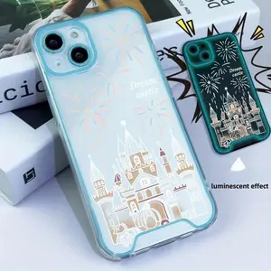 Castle & Fireworks Pattern Luminous Phone Case, Soft TPU Cellphone Protective Cases, Total Protective Shockproof Mobile Phone Cover for iPhone 16 15 14 13 12 11 X XS XR Plus Pro Max, Casing