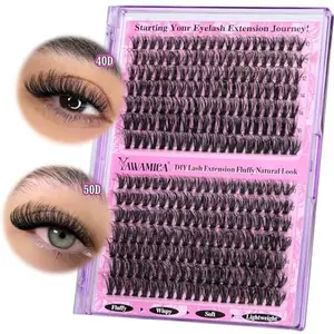 Yawamica Fluffy Lash Clusters 40D+50D Volume Individual Lashes Wispy Eyelash Clusters D Curl Natural Lash Extension 10-16mm Cluster Eyelash Extensions 280pcs for DIY Lash at Home